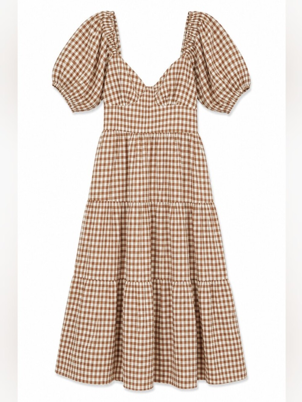 Puff sleeve Checkered Dress Tiered Skirt Shabby Chic Renaissance Maiden